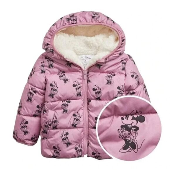 Gap Disney Minnie Mouse Reversible Sherpa ColdControl  Max Puffer Jacket 18-24M - Picture 1 of 11